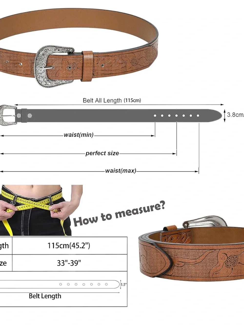 Western-Leather-Belts-Women Vintage Waist-Belts with Hollow Out Flower